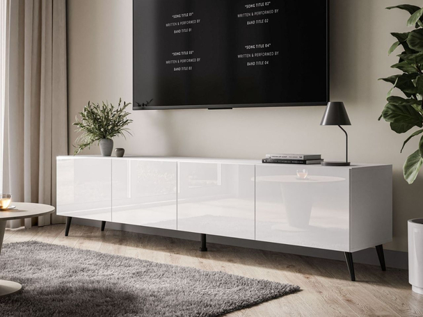 TV-Meubel met deuren op hoge poten Nodoo Wit glans