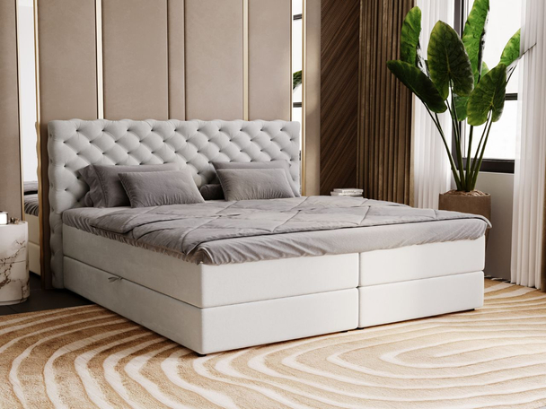 Boxspring met Opbergruimte 200x200 Bergamo Lichtgrijs