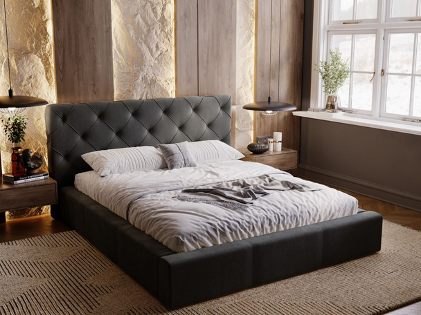Bed met Opbergruimte en lattenbodem 200x200 Milano Donkergrijs