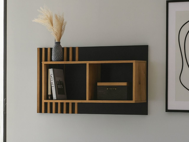 Wandplank Lavore Eiken Wotan, Zwart