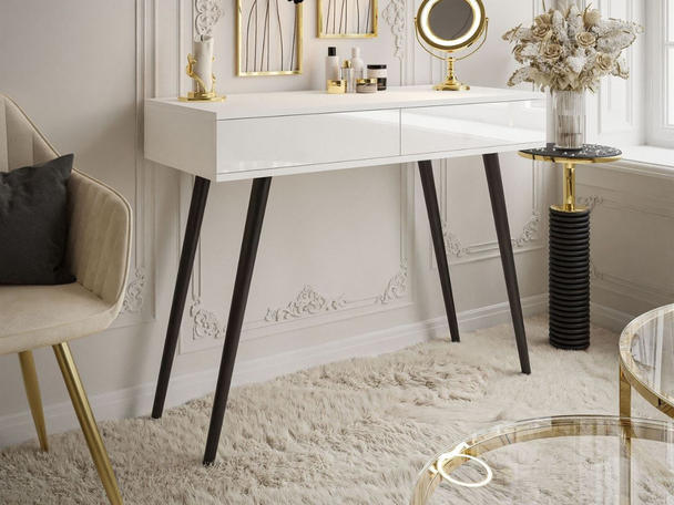 Kaptafel met lades en metalen poten Olivine Wit glans