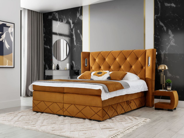 Boxspring met Opbergruimte 120x200 Neria Lux Geel