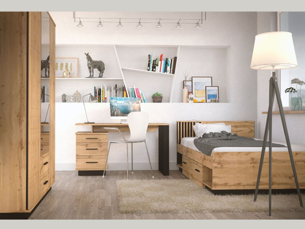 Meubelset voor slaapkamer Lavore Eiken Wotan, Zwart