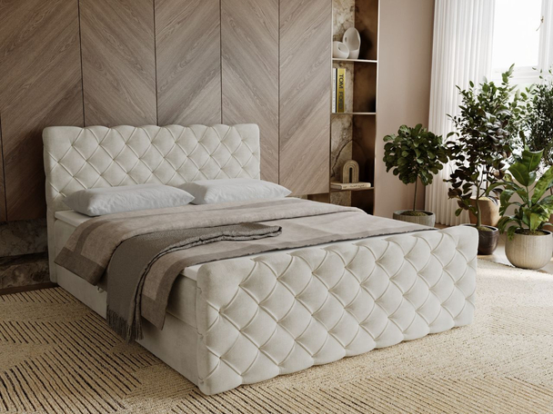 Boxspring met Opbergruimte 120x200 Lunaris Crème
