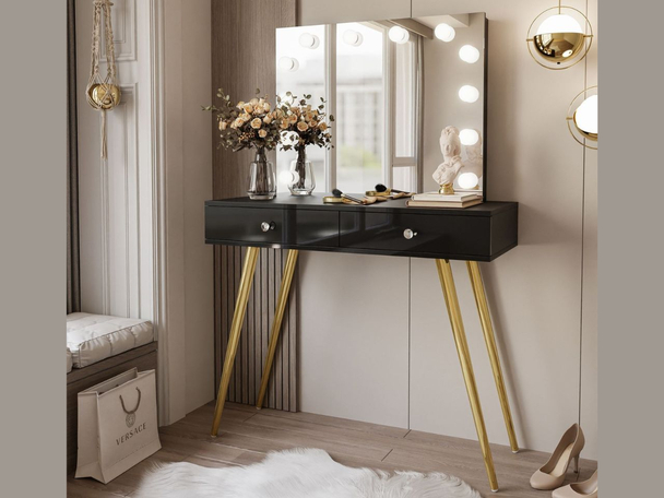 Kaptafel op hoge gouden poten in een glamoureuze stijl Olivine Elite Zwarte glans