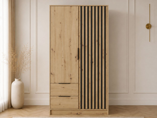 Kledingkast met lades en latten Macron Artisan Eik