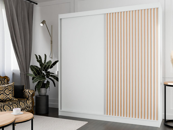 Schuifdeurkast met lamellen 200 cm Loreto Wit