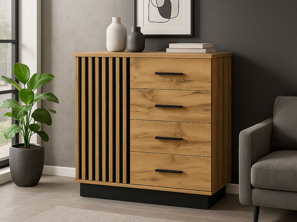 Dressoir met Deuren en Lades Lavore Eiken Wotan, Zwart