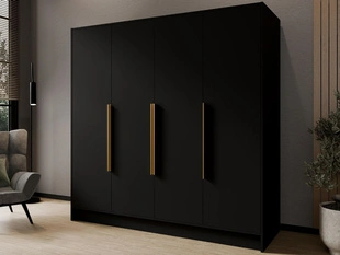 Draaideurkast 200 cm Perugia Zwart met goude handgrepen