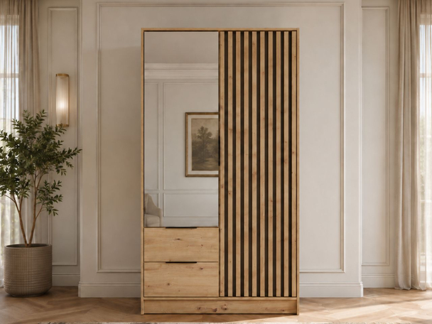 Kledingkast met lades en spiegel Macron Artisan Eik