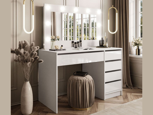 Kaptafel met lades en ledverlichting Melo Wit glans