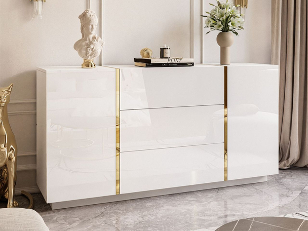 Dressoir met deuren en lades Lunelie Wit glans