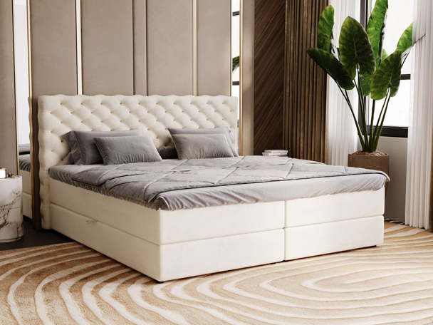 Boxspring met Opbergruimte 200x200 Bergamo Beige
