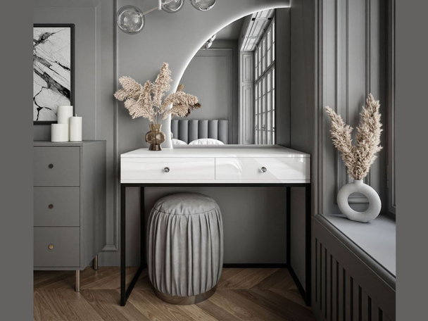 Kaptafel links met lades en ledverlichting Clarette Wit glans