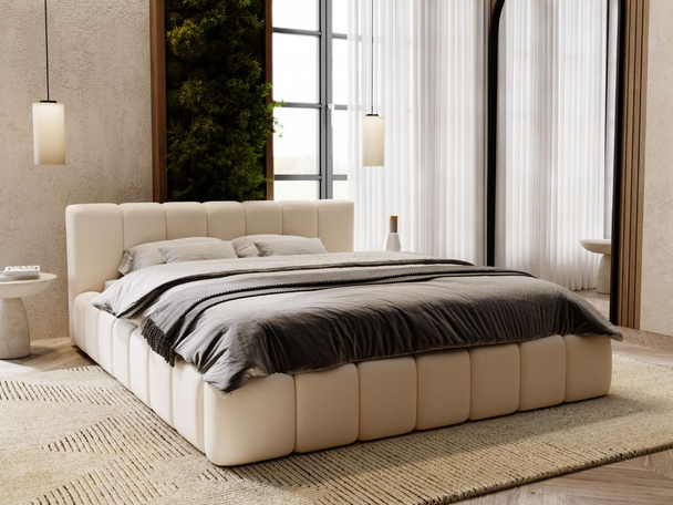 Bed met Opbergruimte en lattenbodem 140x200 cm Split Crème