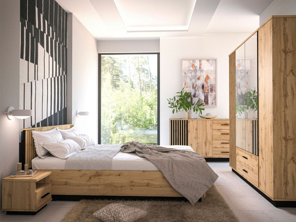 Meubelset voor slaapkamer Lavore Eiken Wotan, Zwart
