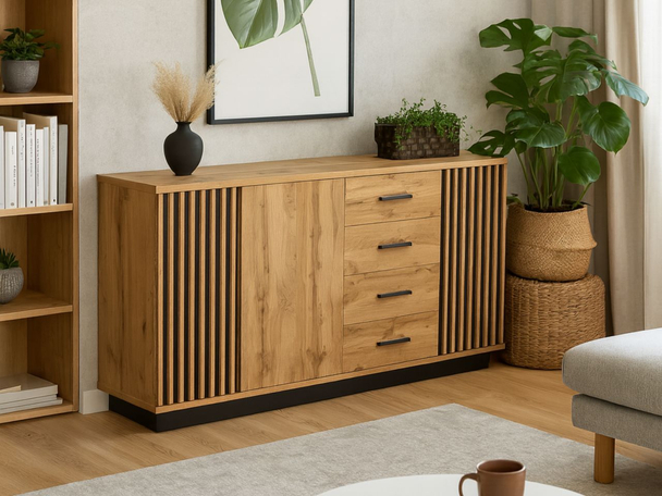 Driedelige dressoir met lades Lavore Eiken Wotan, Zwart