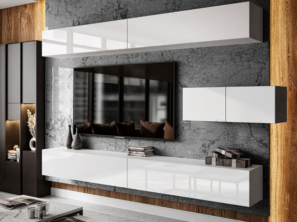Moderne wandmeubel voor de woonkamer Nodoo Wit glans
