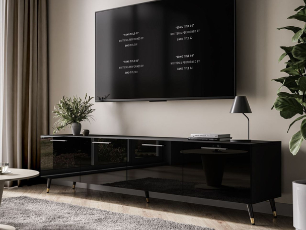 TV-meubel met deuren 200 cm Noaé Zwart glans
